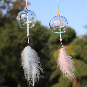 伊朵羽 日式礼物江户和风樱花玻璃风铃 挂饰门饰车饰羽毛多款选