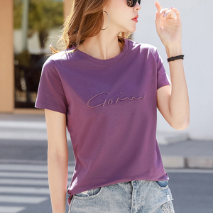 专柜正品哥弟新款女装2021年夏季韩版宽松纯色刺绣短袖t恤女纯棉