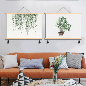 超大北欧ins风绿植卧室房间卷轴布艺挂画挂布背景布装饰画芯打印