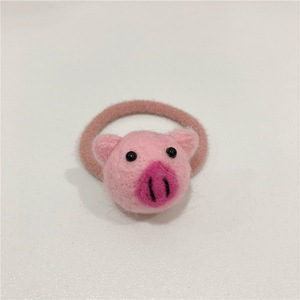 超可爱手工羊毛毡猪头发圈  粉色皮筋小猪扎头发绳