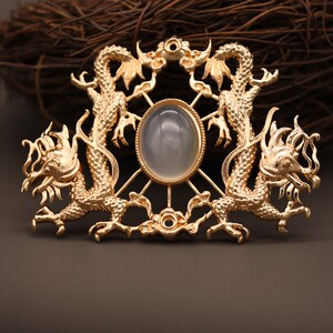 铸铜保色双龙戏珠发冠主体 古风汉服明制宫廷皇冠男子束发diy材料