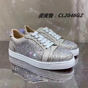 正品CL2020新款钻鞋男铆钉鞋女绿色蛇皮绿白黑红钻高帮鞋大牌潮鞋