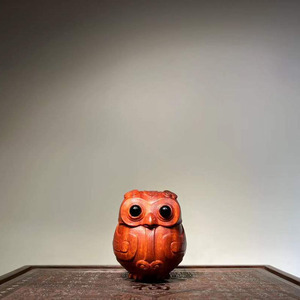 小叶紫檀动物木雕猫头鹰客厅桌面车内摆件现代简约装饰收藏工艺品