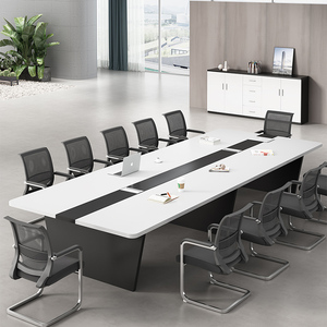 会议室长桌简约现代大小型培训桌条形桌椅子10人会议桌椅组合定制