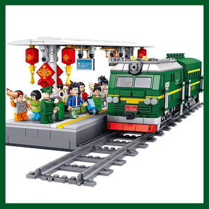 积木中国风绿皮火车春运场景拼装积木玩具兼容乐高新年礼物0人付款