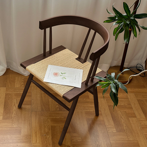 日式中岛乔治风椅子实木绳编久坐靠背书桌椅民宿中古家具现代餐椅