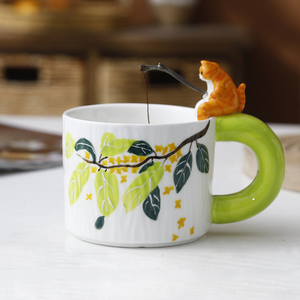 泽滕家可爱喝水马克杯子动物创意可爱超萌搞怪猫设计感陶瓷送礼物
