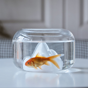 泽滕家 简约创意玻璃鱼缸 客厅金鱼缸小型装饰摆件迷你桌面斗鱼缸