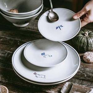 泽滕家日式家用创意小碟子菜盘米饭碗面碗青花瓷套装餐盘平盘汤碗