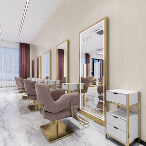 网红理发店镜台发廊专用美发双面镜潮店简约智能美发店镜子落地式