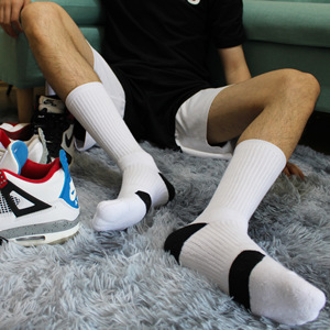 袜子男高筒长筒篮球运动健身袜加厚毛巾底精英白袜性感吸汗防臭