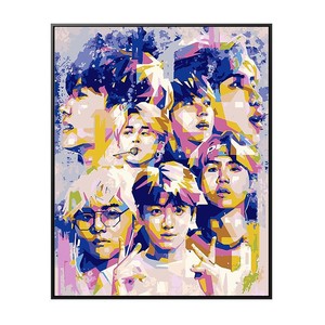 bts防弹少年团diy数字油画动漫手绘涂色填充画画客厅卧室装饰挂画