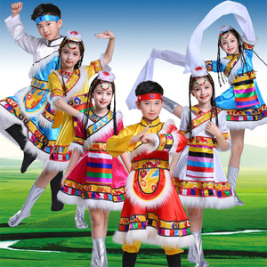 六一儿童藏族舞蹈服装水袖女童藏裙少数民族西藏表演服新款中国风