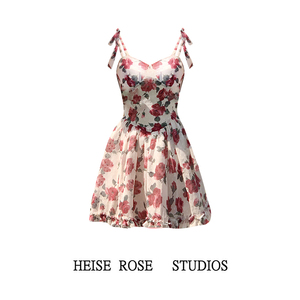 碎花吊带裙子 赤茶玫瑰～夏季新款纯欲浪漫显瘦玫瑰花无袖连衣裙