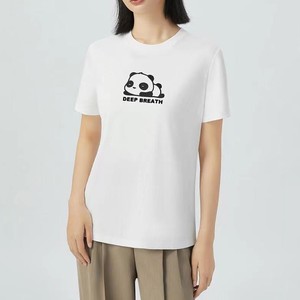 哥弟阿玛施正品牌2024夏季新款女装植绒贴布熊猫字母图案短袖T恤