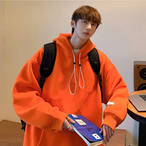 印花橙色卫衣男不带帽套头宽松嘻哈学生百搭衣服情侣外穿2人付款66