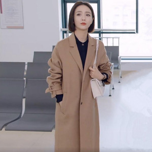代购爱的厘米佟丽娅关雨晴同款外套卡其色保暖毛呢大衣中长女外套