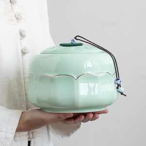 一斤装特大号茶叶罐子陶瓷储存罐密封罐茶罐家用防潮中式普洱白茶