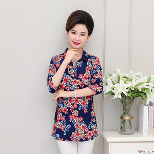 2019新款中年女士半截袖夏季妈妈装上衣服短装半袖雪纺30到40岁50
