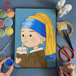 世界名画q版人物带珍珠耳环的少女景泰蓝掐丝珐琅画diy手工材料包