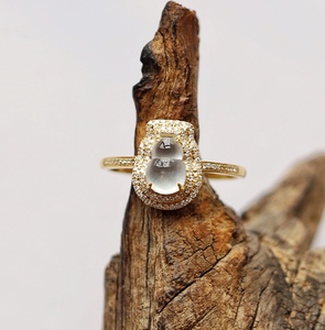 现货忆翠堂18k金镶嵌天然a货翡翠玉冰种伴钻白冰葫芦四爪女款戒指