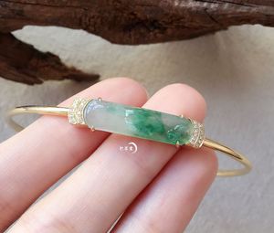 缅甸忆翠堂18k金镶嵌天然a货翡翠玉荷花手牌手镯新款定制9