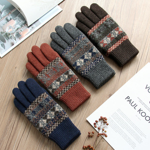 秋冬季新韩版针织保暖触屏加绒加厚防寒时尚青年毛线羊毛手套男士