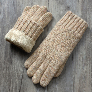 秋冬季冬天短韩版双层加绒加厚触屏触控保暖毛线针织羊毛手套女士