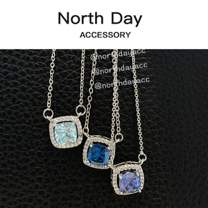 NorthDay进口色ins 宝石海军蓝坦桑紫浅海蓝方糖方形钛钢项链