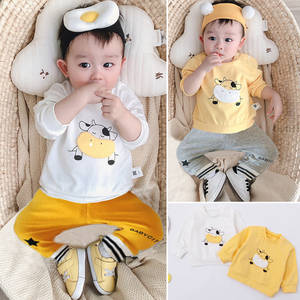 新款男宝宝韩版卡通卫衣春秋3-12个月女婴儿长袖t恤上衣8潮流洋气