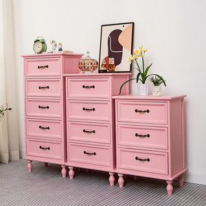 粉色床头柜公主少女心卧室欧式简约现代床柜实木储物柜床边小柜子
