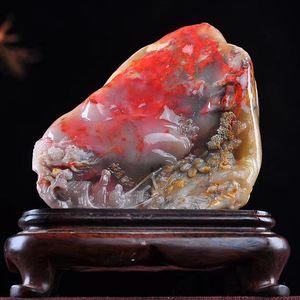精品巴林羊脂冻鸡血石大红袍石雕原石摆件观赏奇石文玩收藏拍卖