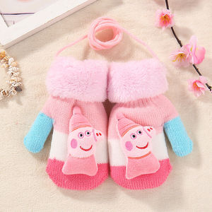 小猪佩奇短袖学生手套儿童保暖卡通手套宝宝手套大童针织女孩手套
