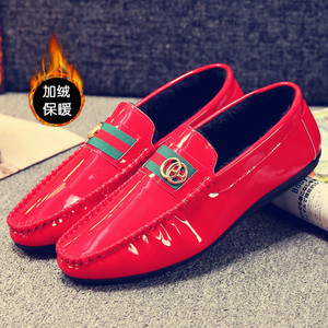 2017秋季新款快手红人天佑猴哥款皮鞋精神小伙亮皮潮鞋男豆豆鞋