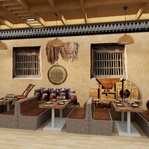 3d复古怀旧8090年代网红墙纸农家乐餐厅饭店烧烤火锅店装修壁纸