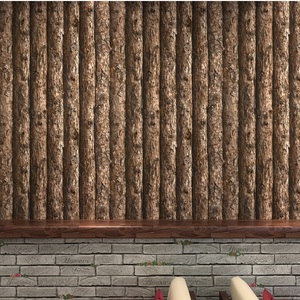 中式复古仿真树皮树木餐厅玄关背景墙纸茶楼网咖酒吧PVC木纹壁纸