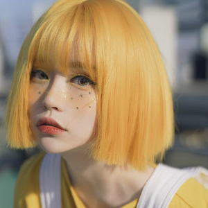假发女短发橙色黄头发自然少女网红lolita圆脸修脸头套式蓬松bobo