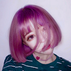 紫色渐变假发女短发酷帅气彩色网红主播时尚lolita薄藤粉紫波波头