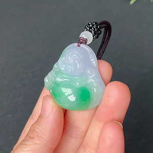 翡翠飘绿玉佛吊坠男女款大肚笑佛弥勒佛珠宝玉石佛公项链玉坠挂坠