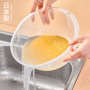 大号淘米筛日本进口厨房新款洗菜盆塑料侧面沥水篮家用洗米盆神器