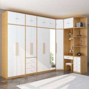 转角衣柜家用卧室简约现代经济带梳妆台拐角柜子实木带镜子大衣橱