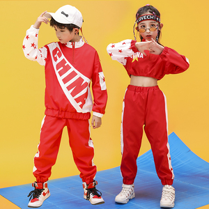 儿童时尚鬼步舞运动套装男童嘻哈街舞演出服女童hiphop爵士舞潮服