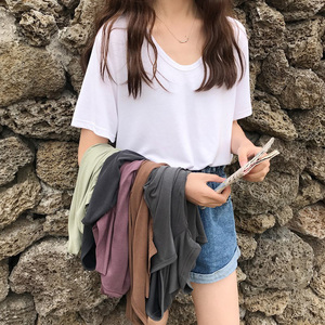 短袖白色t恤女长袖休闲洋气打底衫春季新款韩版宽松学生内搭上衣