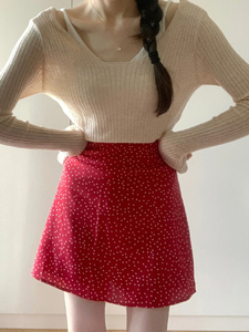 韩版百搭波点红色高腰短裙显瘦独特小众半身裙女裙子2024夏季新款