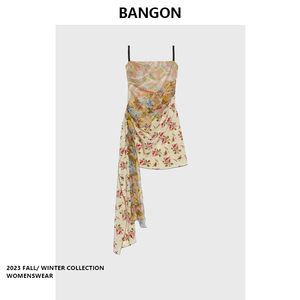 BANGON 复古赫本风吊带连衣裙法式小碎花2024年夏季新款裙子短款