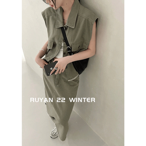 RUYAN~入眼夏季女装2024年新款韩版休闲牛仔马甲+显瘦半身裙套装