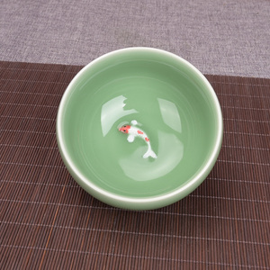 流转千年精品青瓷小鱼碗创意家用米饭碗中式陶瓷彩鱼碗4英寸餐具