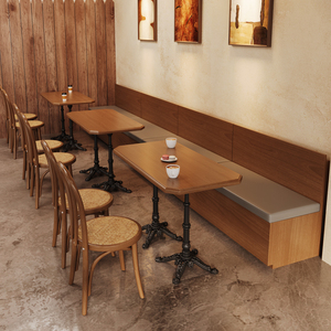 复古咖啡厅实木卡座桌椅组合西餐厅靠墙休闲餐饮奶茶甜品店商用