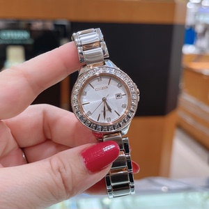 citizen西铁城光动能手表女真钻蓝宝石镜面防水钢带日历腕表1196