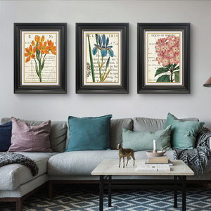 美式沙发背景墙装饰画花卉植物客厅挂画简美田园风格餐厅壁画卧室